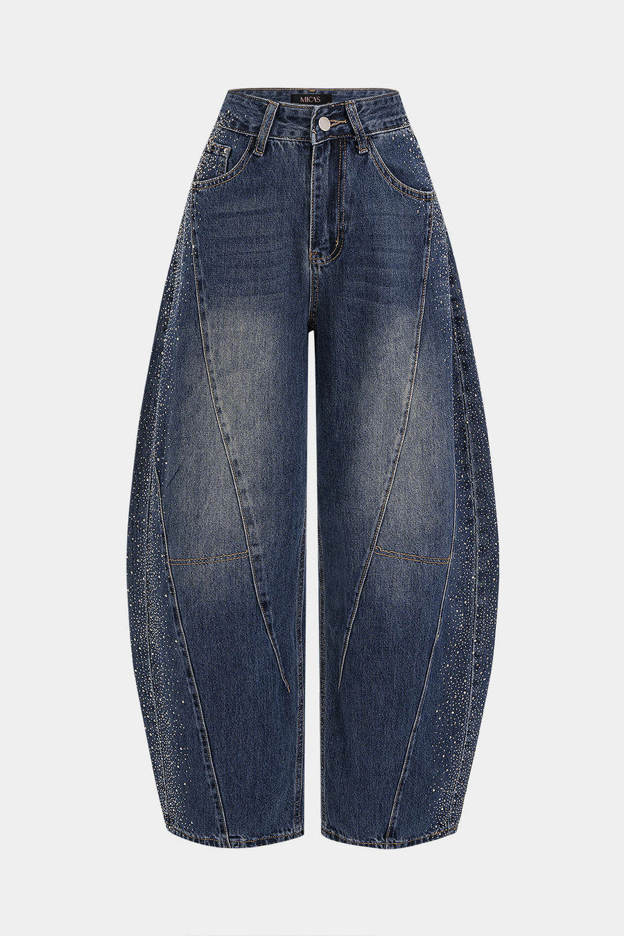 Denim Rhinestone High Waist Barrel Leg Jeans