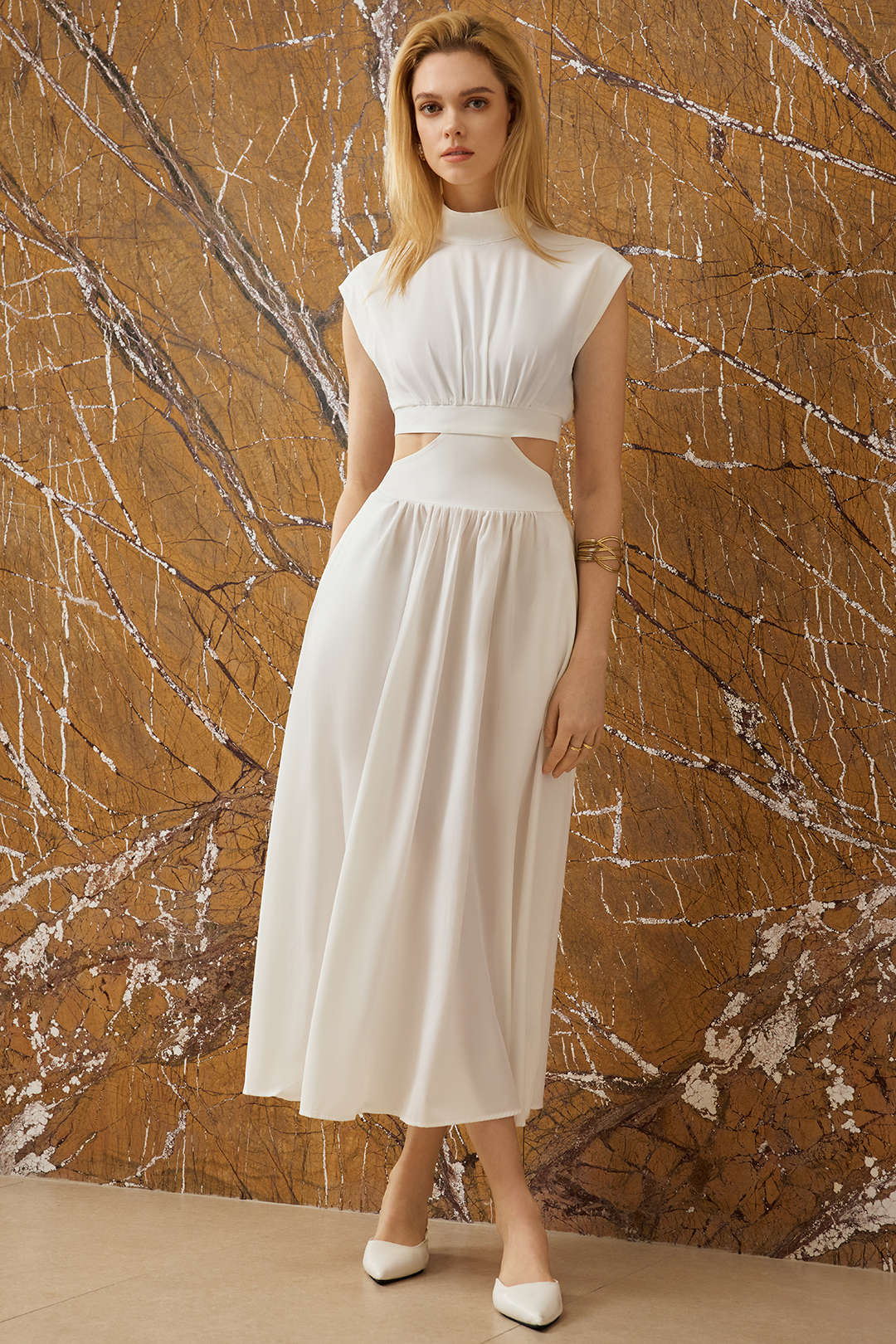 Mock Neck Cut Out Ruched Maxi Dress