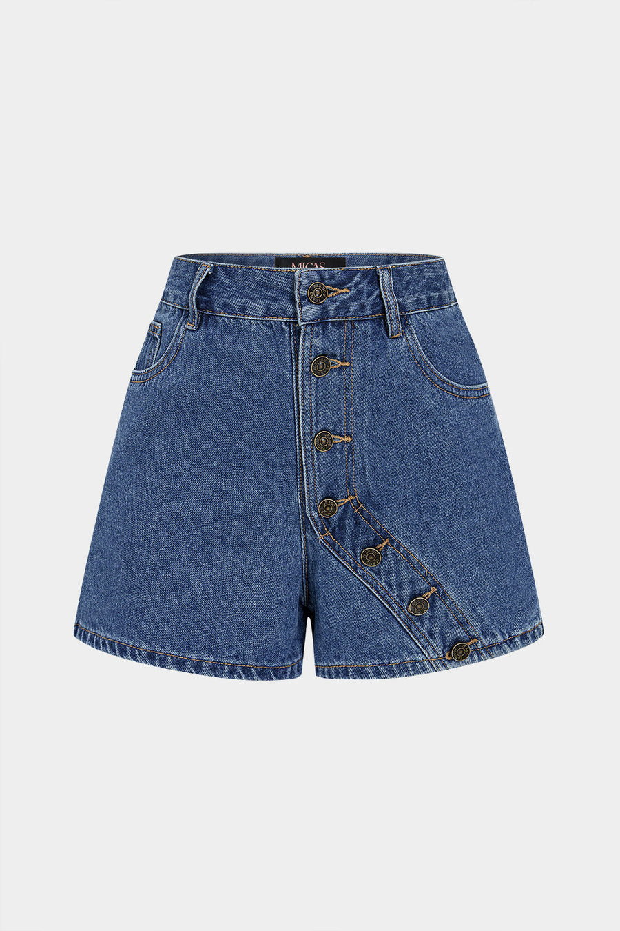 Denim Asymmetrical Button Shorts