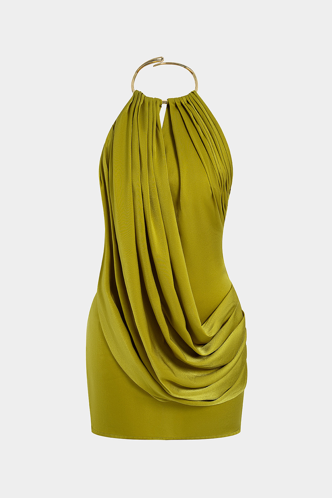 Metallic Satin V-Neck Ruched Sleeveless Mini Dress
