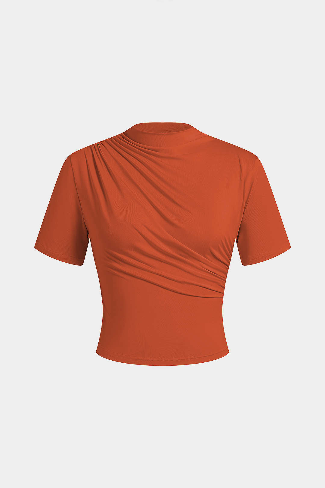 Mock Neck Ruched Short Sleeve T-Shirt