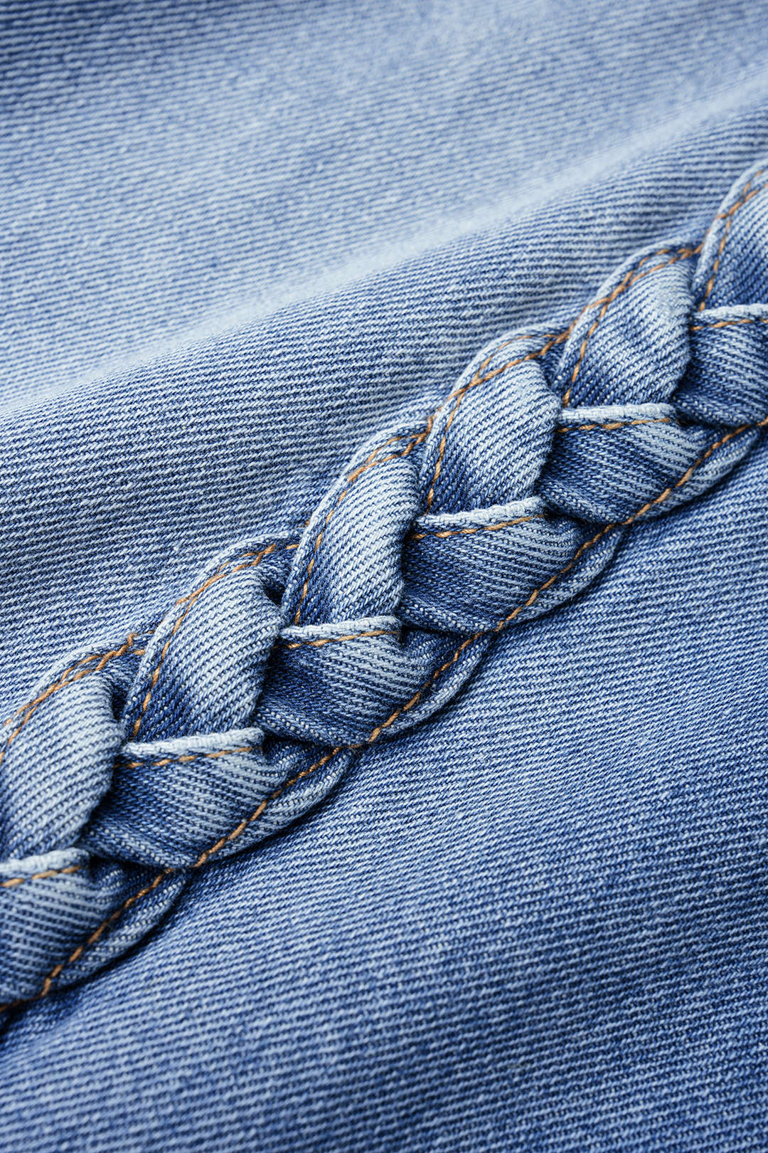 Denim Braided Pocket Zipper Barrel Jeans