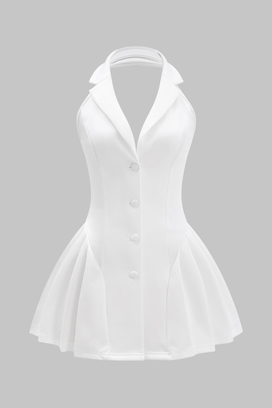 Halter Neck Button Ruffle Sleeveless Mini Dress