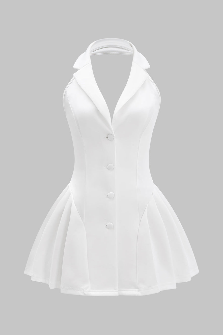 Halter Neck Button Ruffle Sleeveless Mini Dress