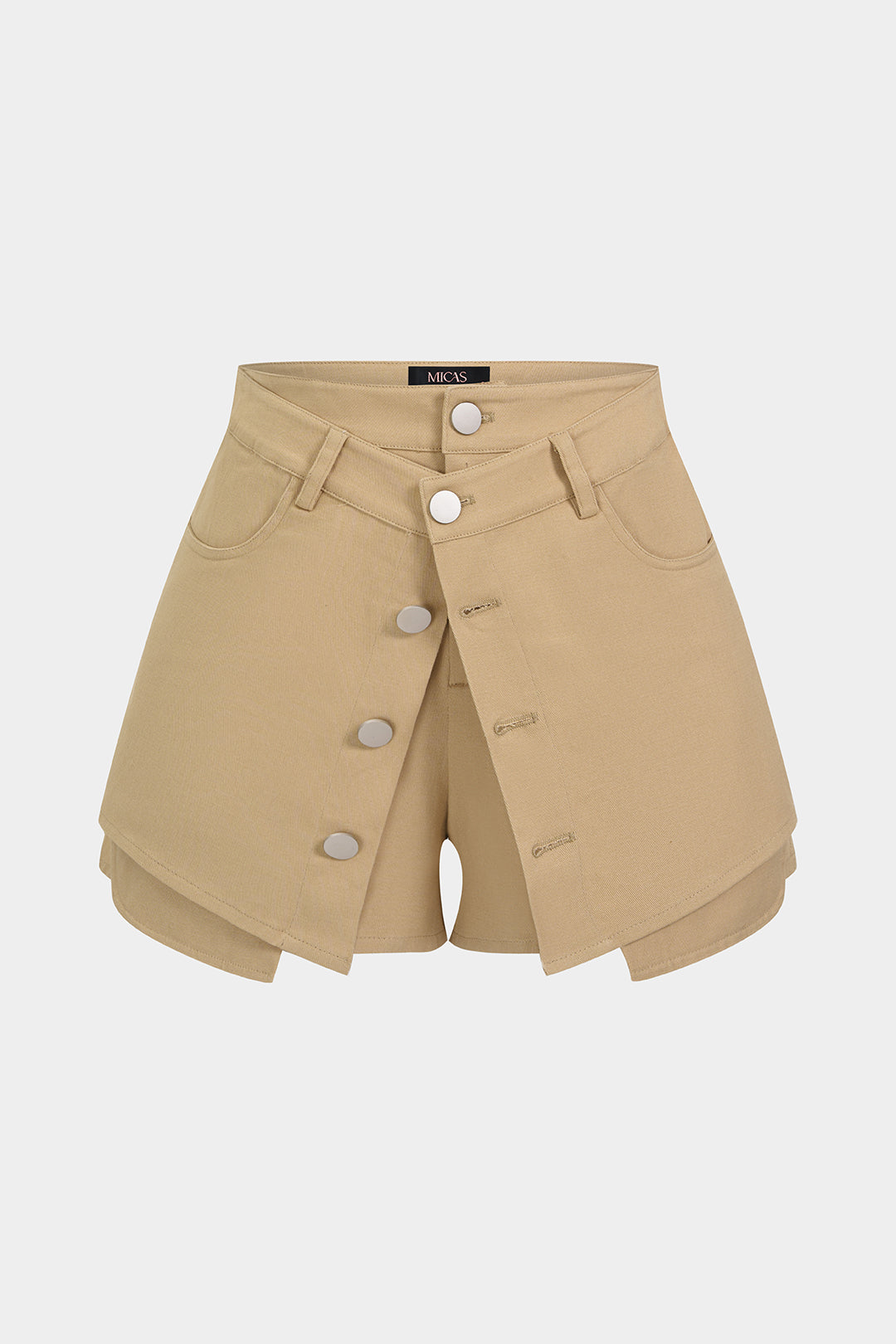 Double Waistband Button Pocket Shorts