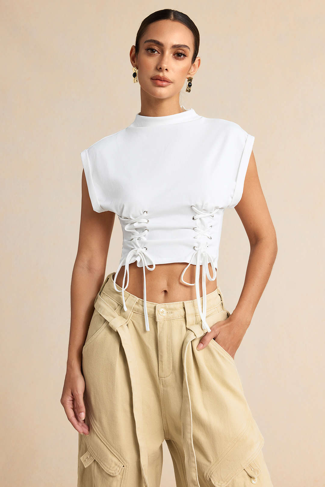 Solid Tie-Up Short Sleeve T-Shirt