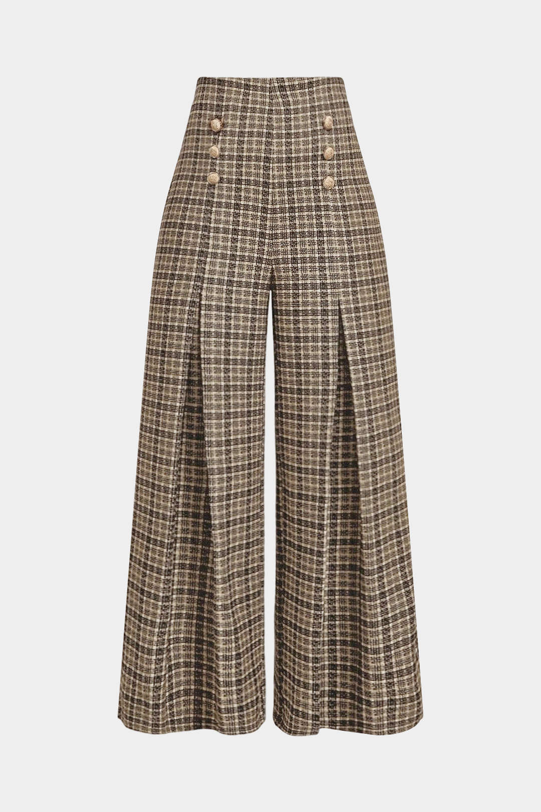 Plaid Print Double Breasted High Waist Pants