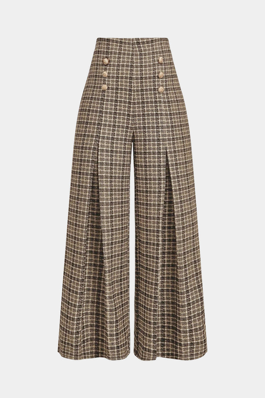 Plaid Print Double Breasted High Waist Pants