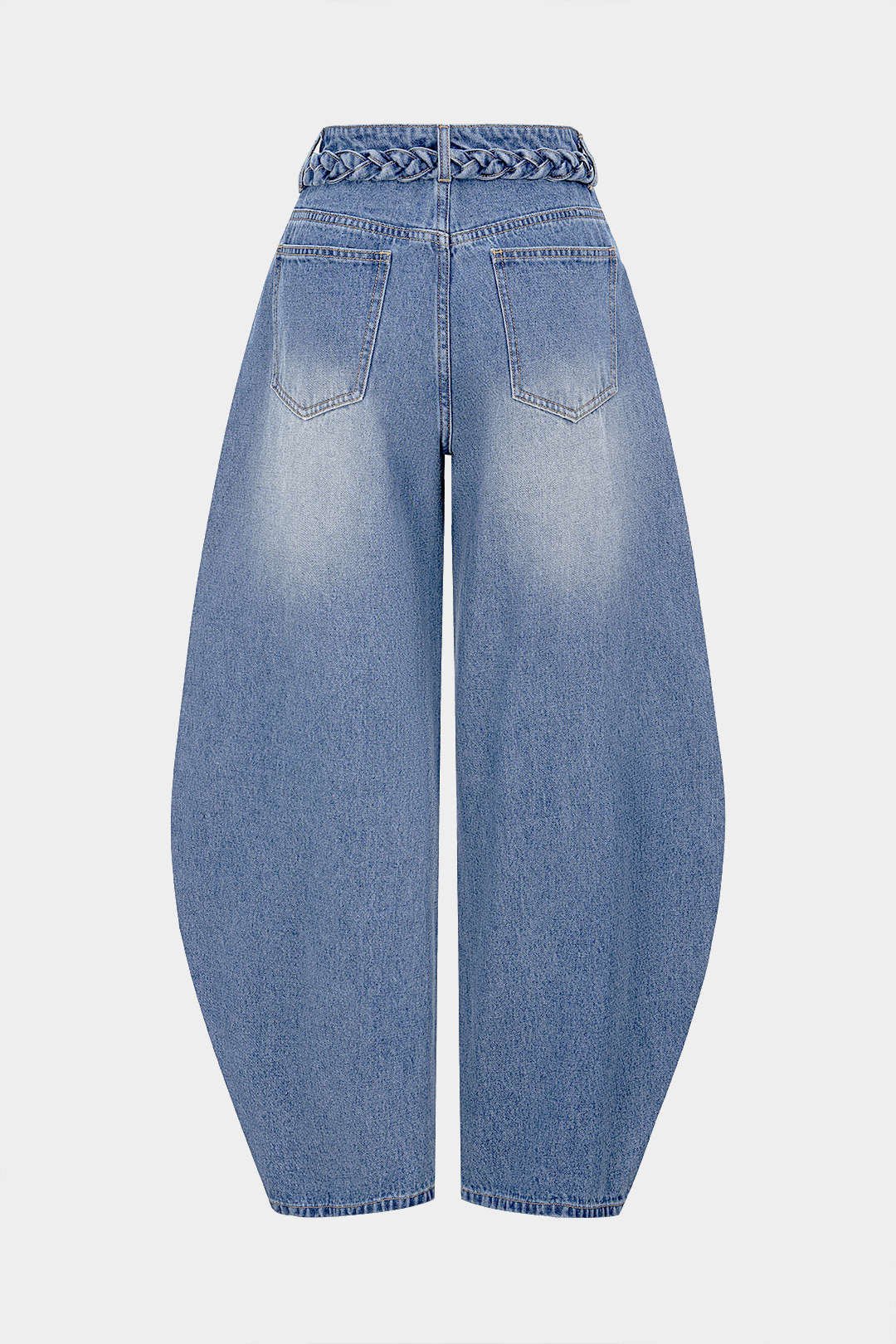 Denim-farkut, joissa on vyö ja taskut sekä leveät lahkeet