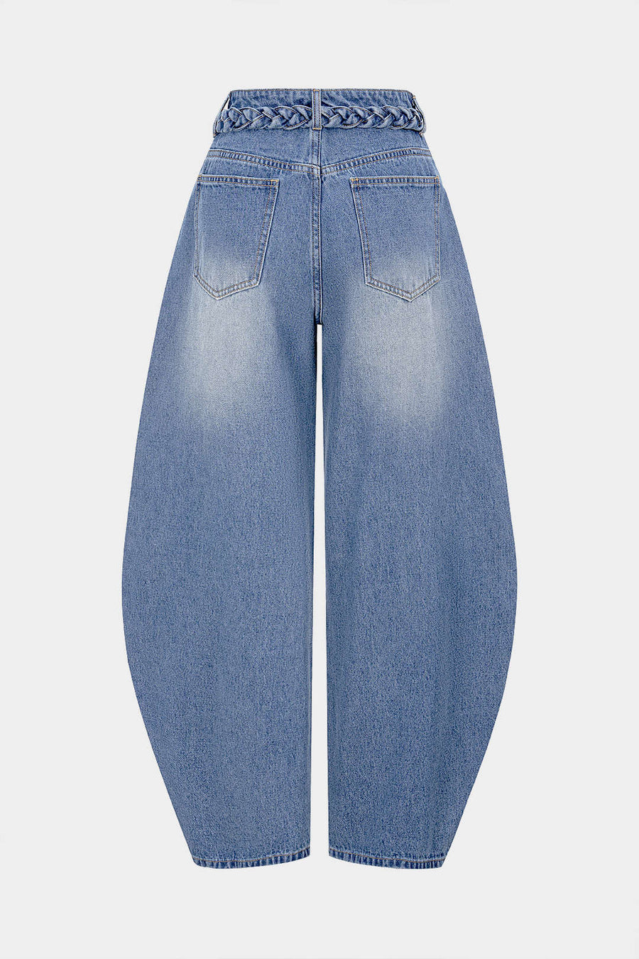 Denim-farkut, joissa on vyö ja taskut sekä leveät lahkeet
