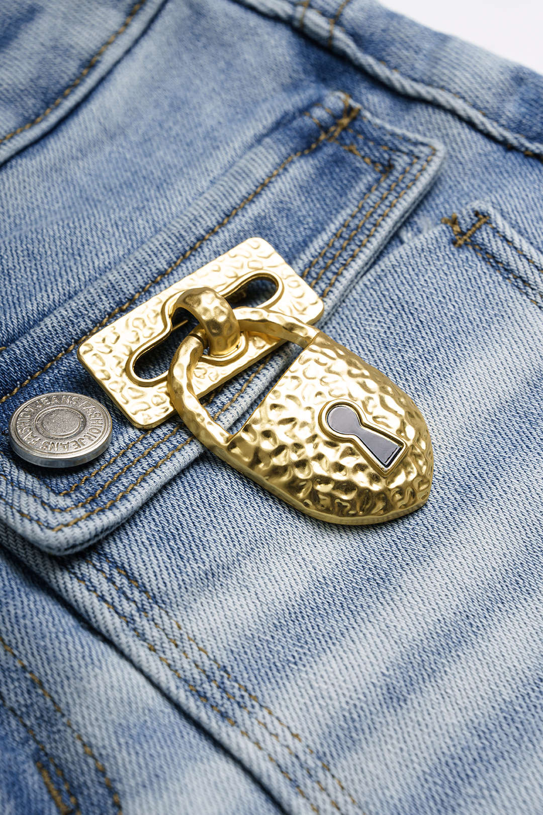 Denim Metallic Decor Pocket High Waist Shorts