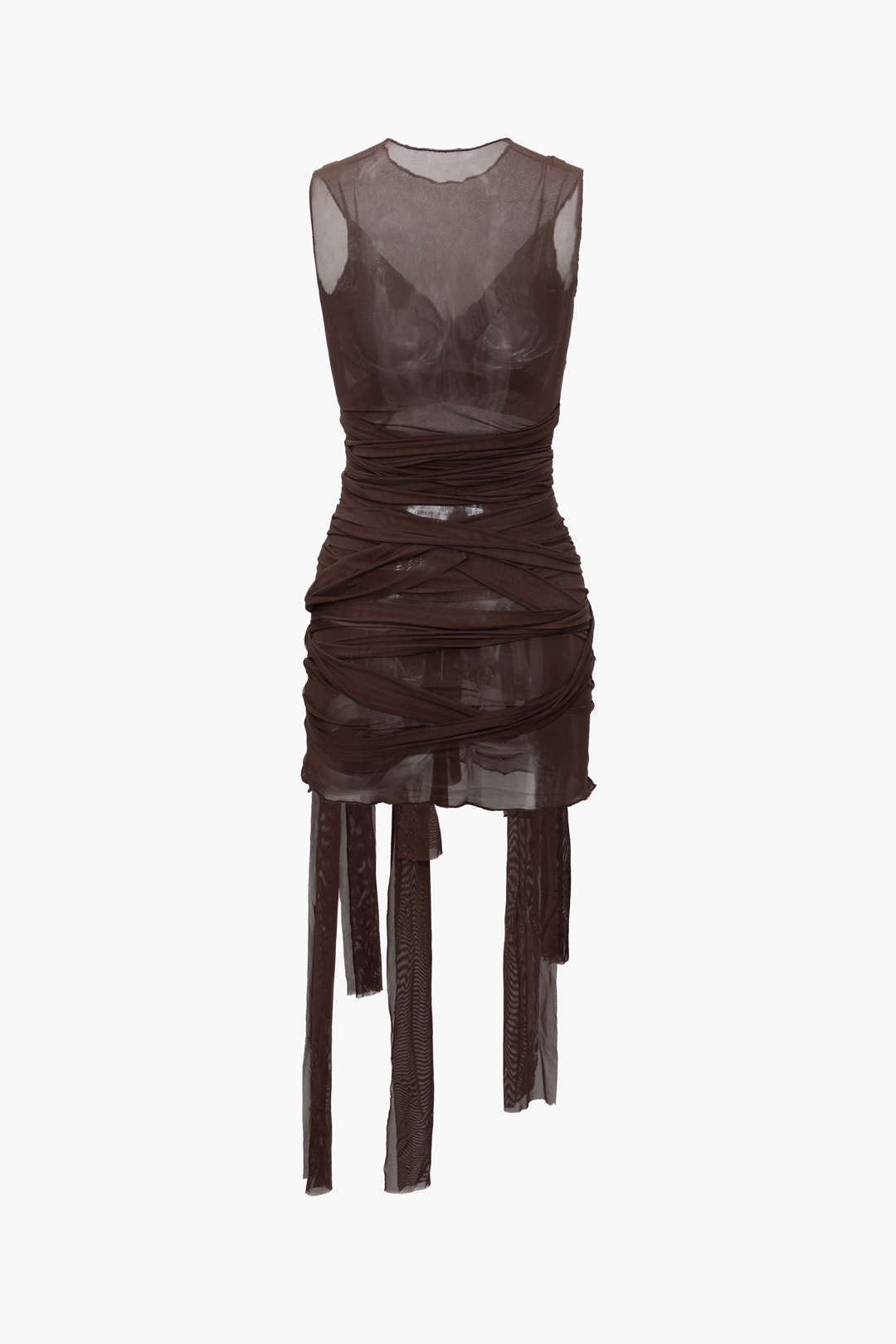 Sheer Mesh Wrap Tie Ribbon Midi Dress