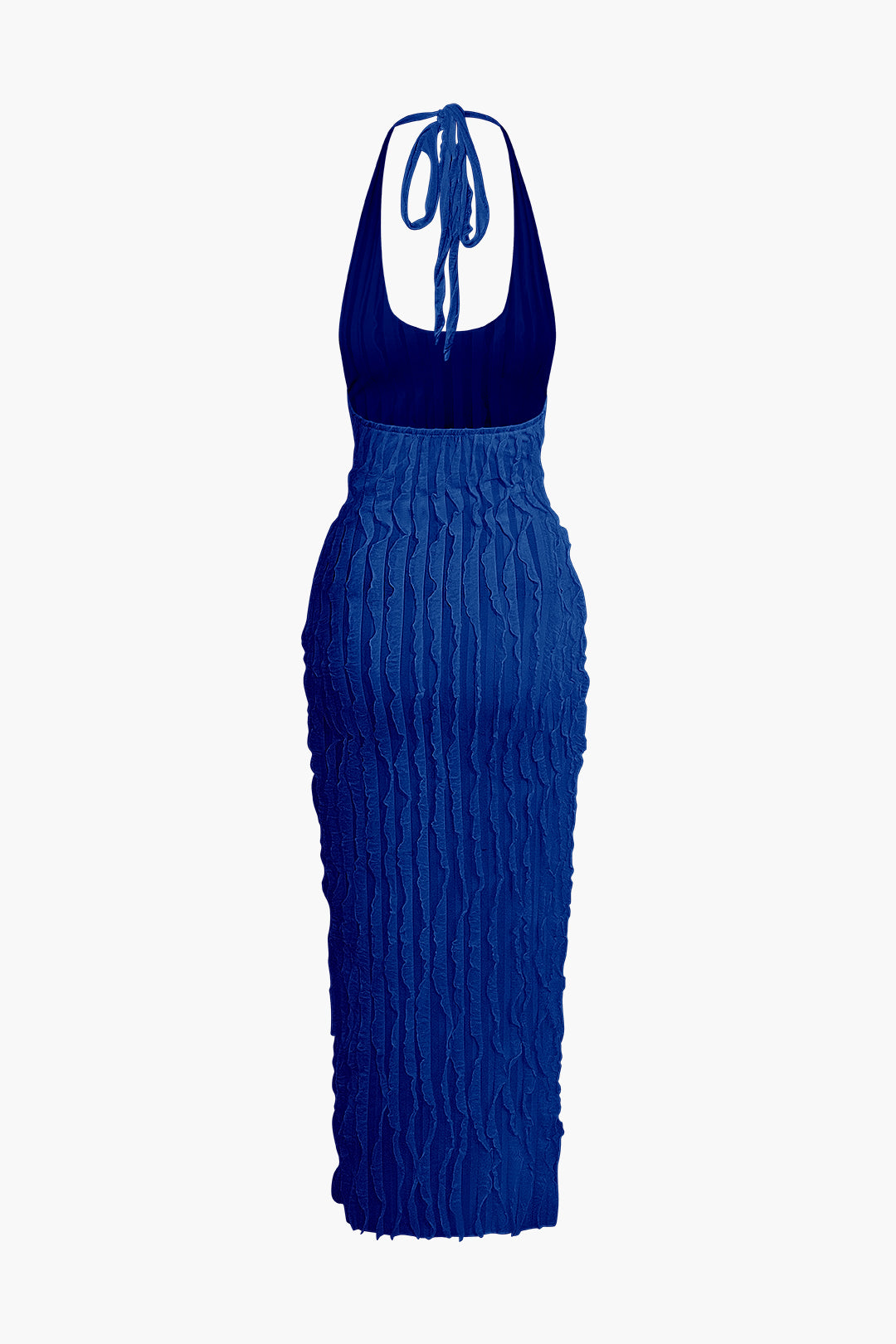 Sheer Mesh Ruffle Texture Halter Backless Maxi Dress