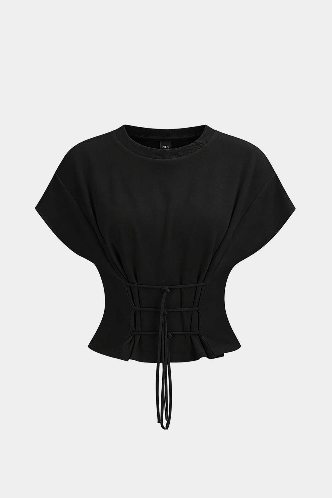 Round Neck Tie-Up Short Sleeve T-Shirt