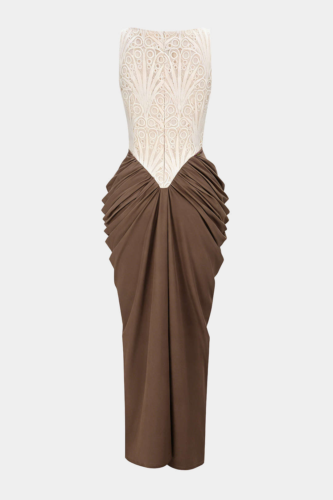 Embroidery Patchwork Square Neck Ruched Sleeveless Maxi Dress