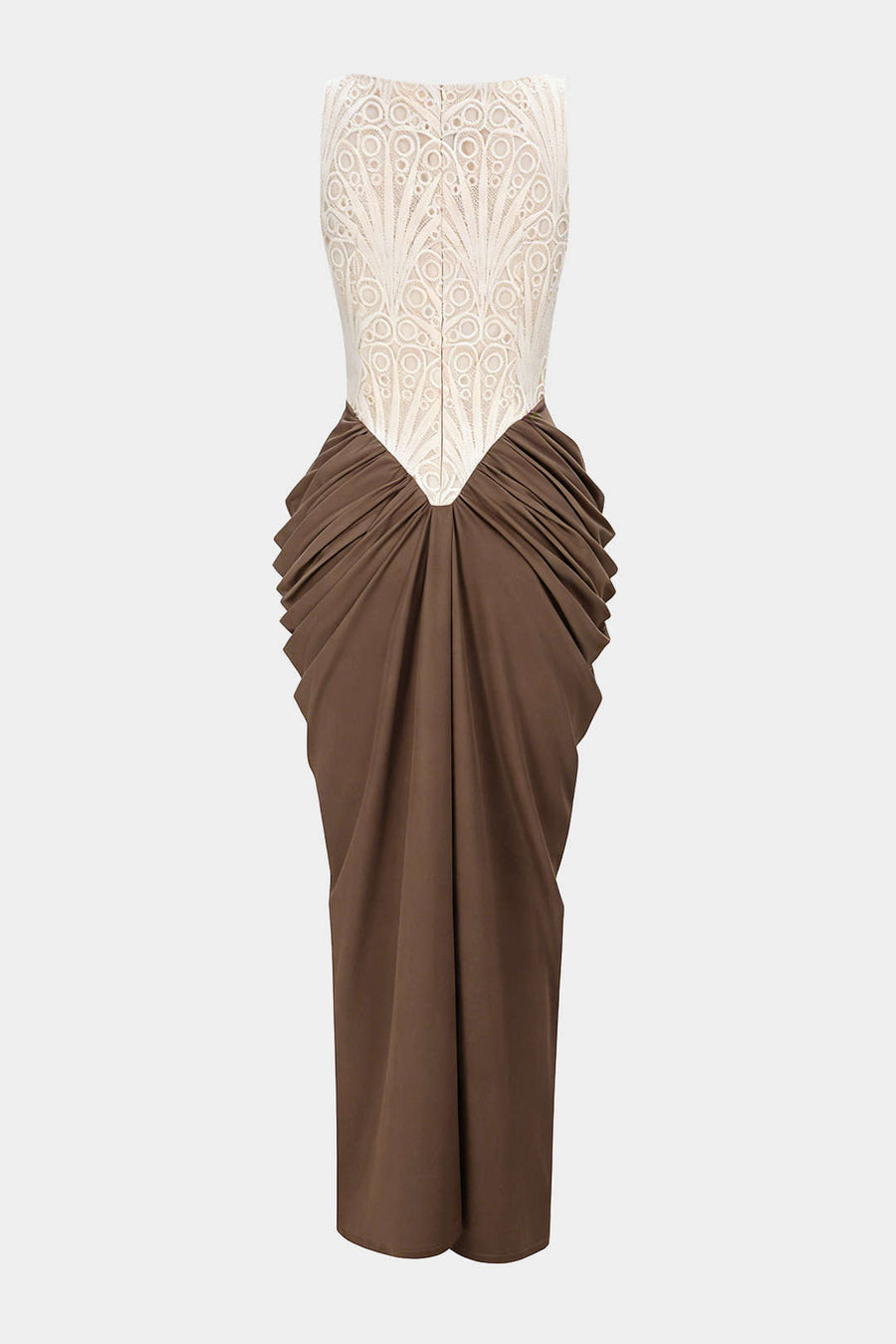 Embroidery Patchwork Square Neck Ruched Sleeveless Maxi Dress