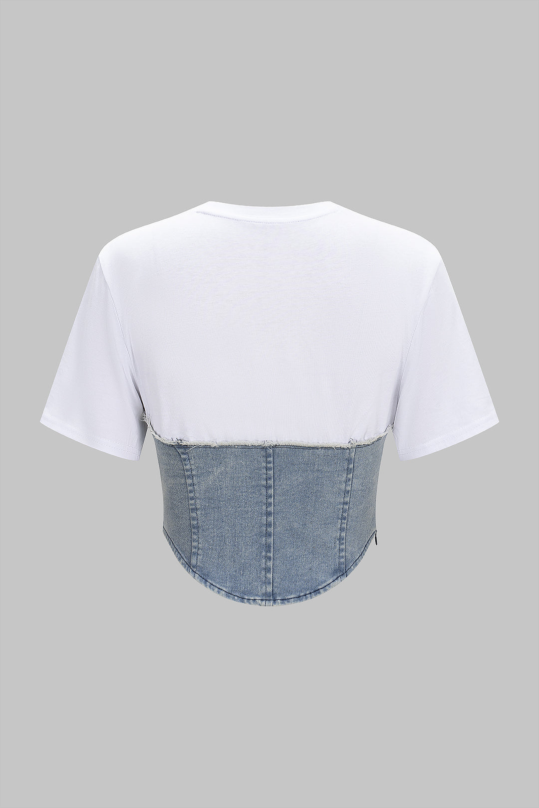 Patchwork Denim Round Neck Short Sleeve T-Shirt