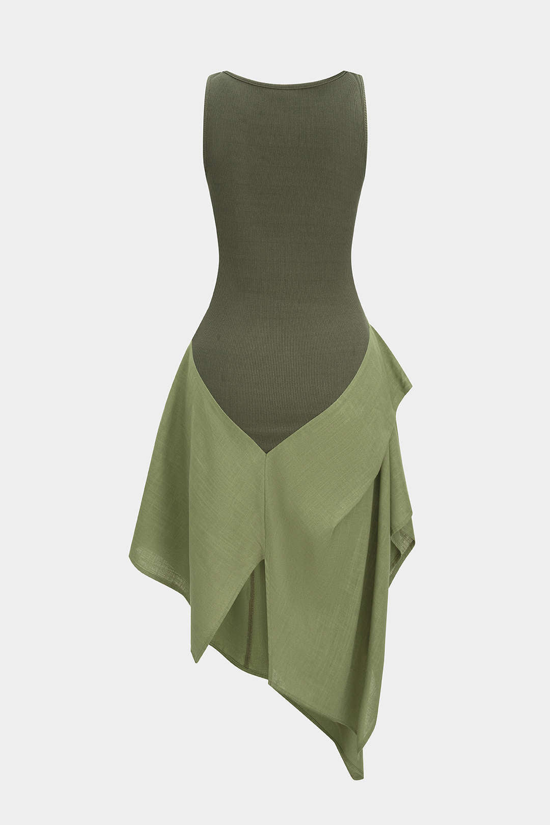 Linen Patchwork Ruched Asymmetrical Sleeveless Maxi Dress