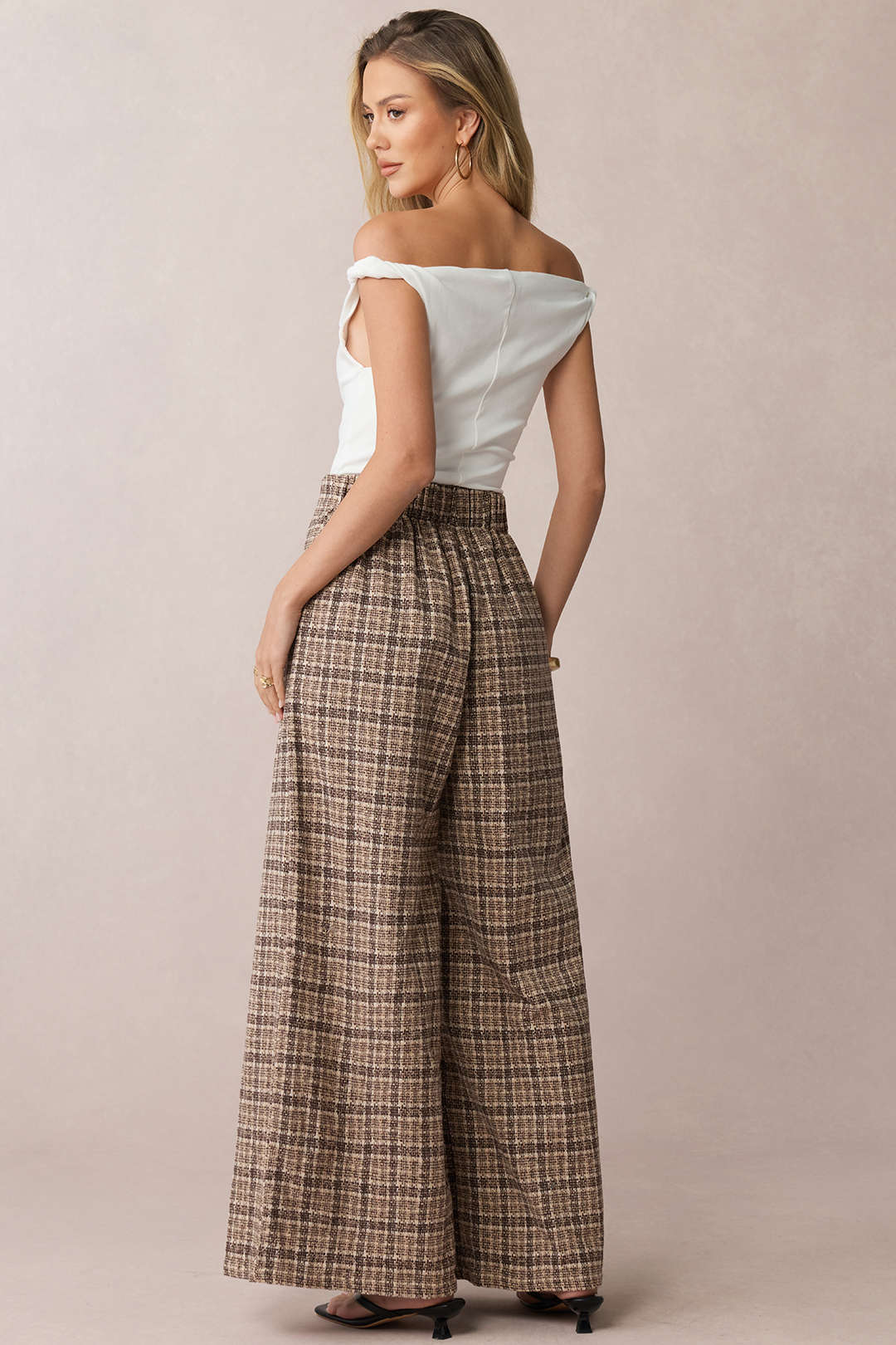 Plaid Print Double Breasted High Waist Pants