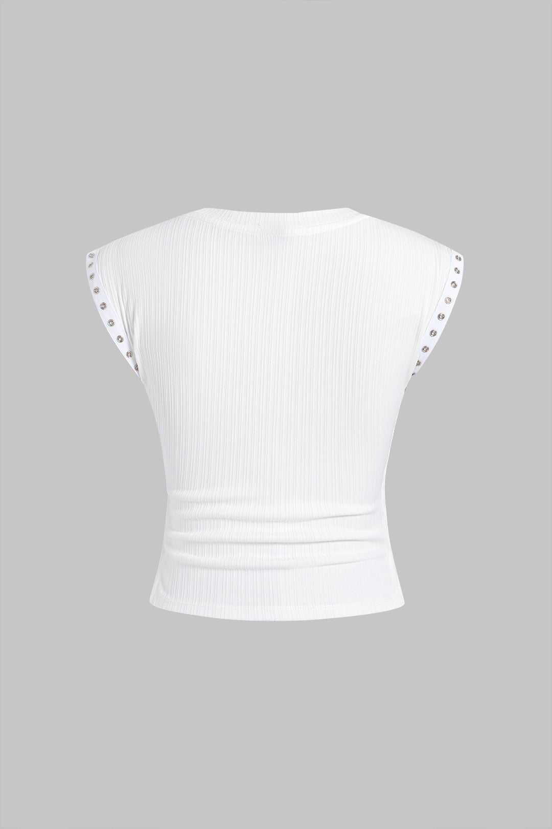 Ribbed Round Neck Button T-Shirt