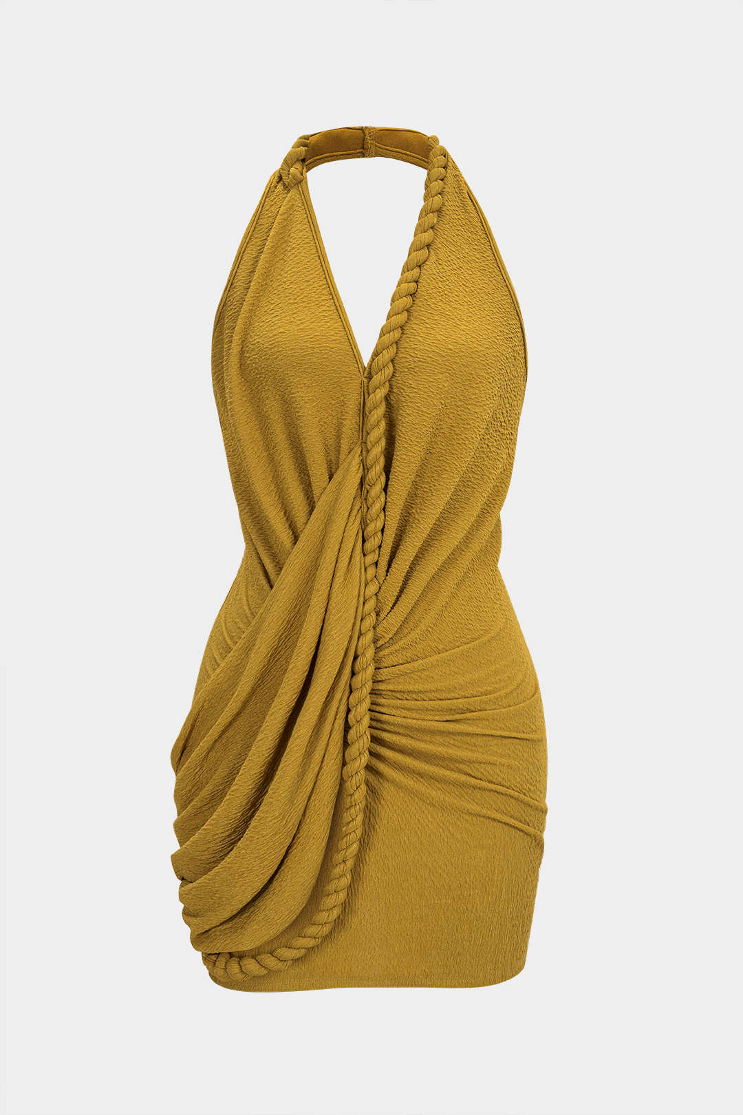 V-Neck Asymmetrical Twist Knot Ruched Backless Sleeveless Mini Dress