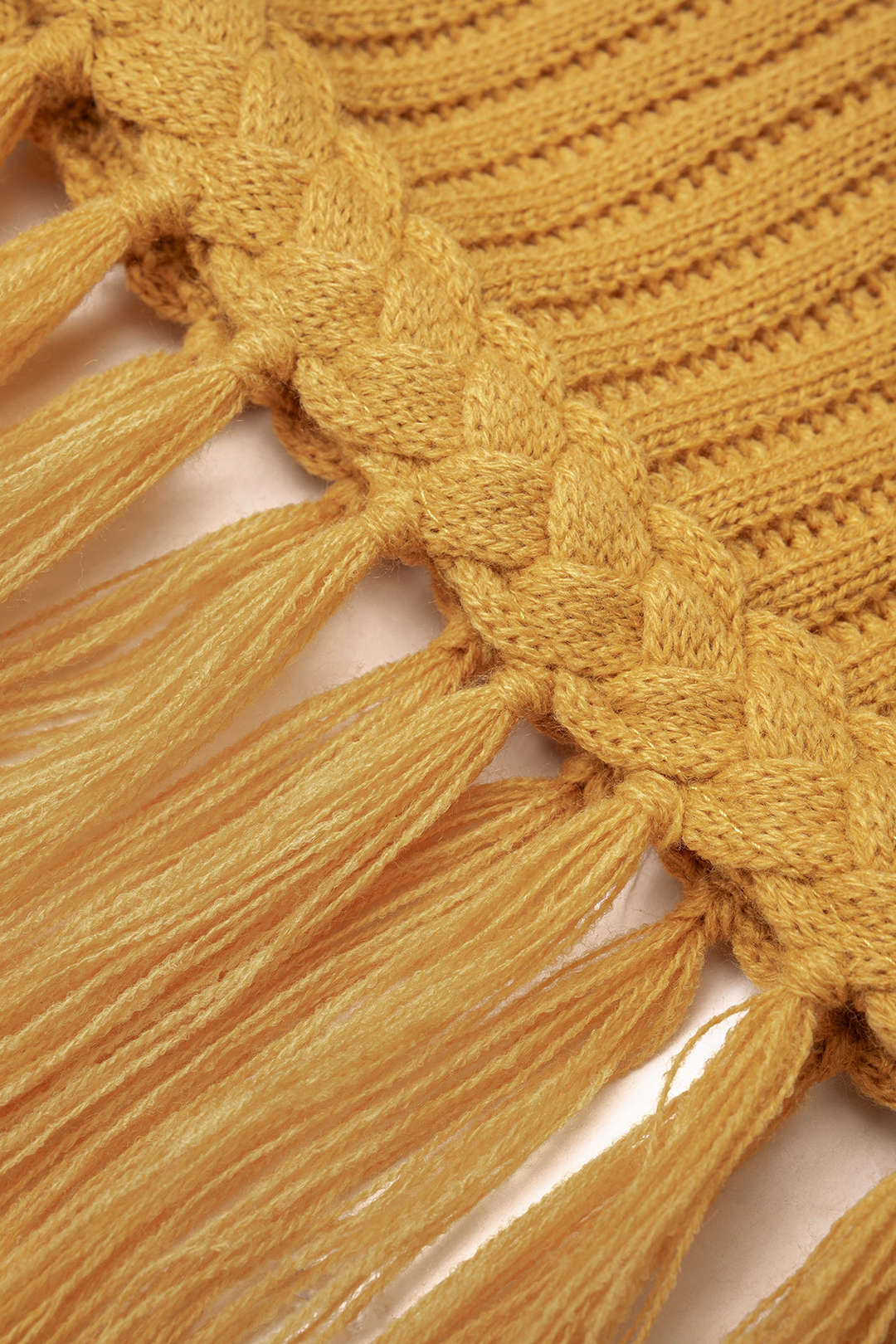 Open Knit Braided Fringe Slip Sleeveless Midi Dress