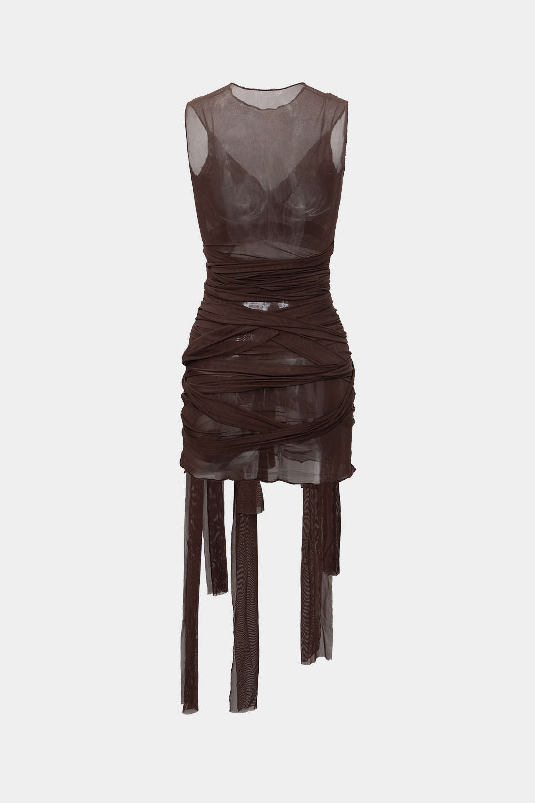 Sheer Mesh Wrap Tie Ribbon Midi Dress