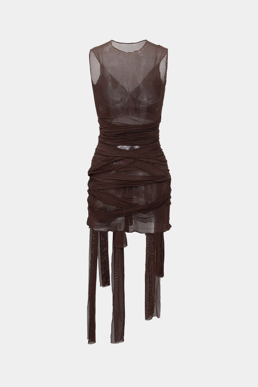 Sheer Mesh Wrap Tie Ribbon Midi Dress
