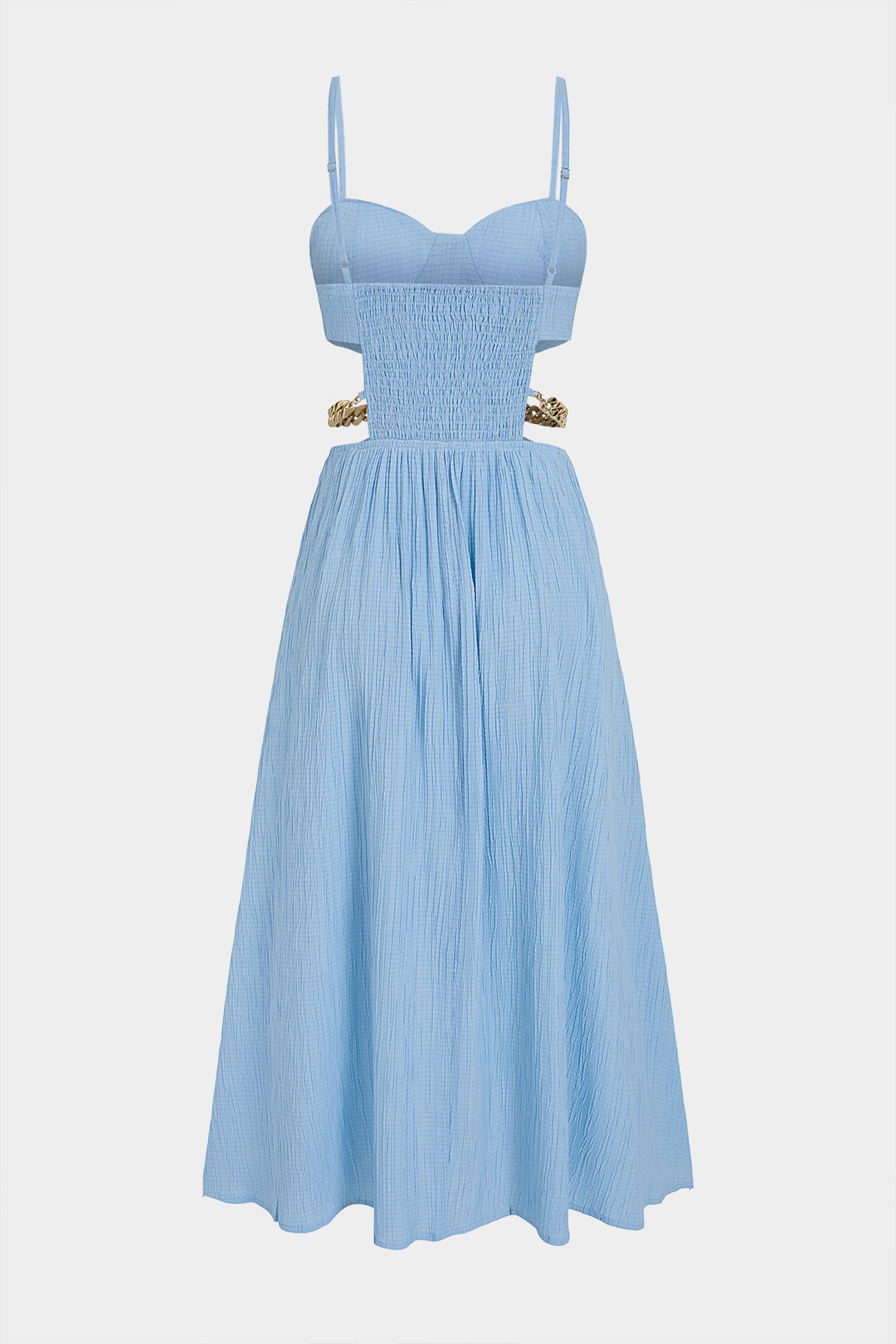 Textured Metallic Chain Cut Out Slip Sleeveless Maxi Dress