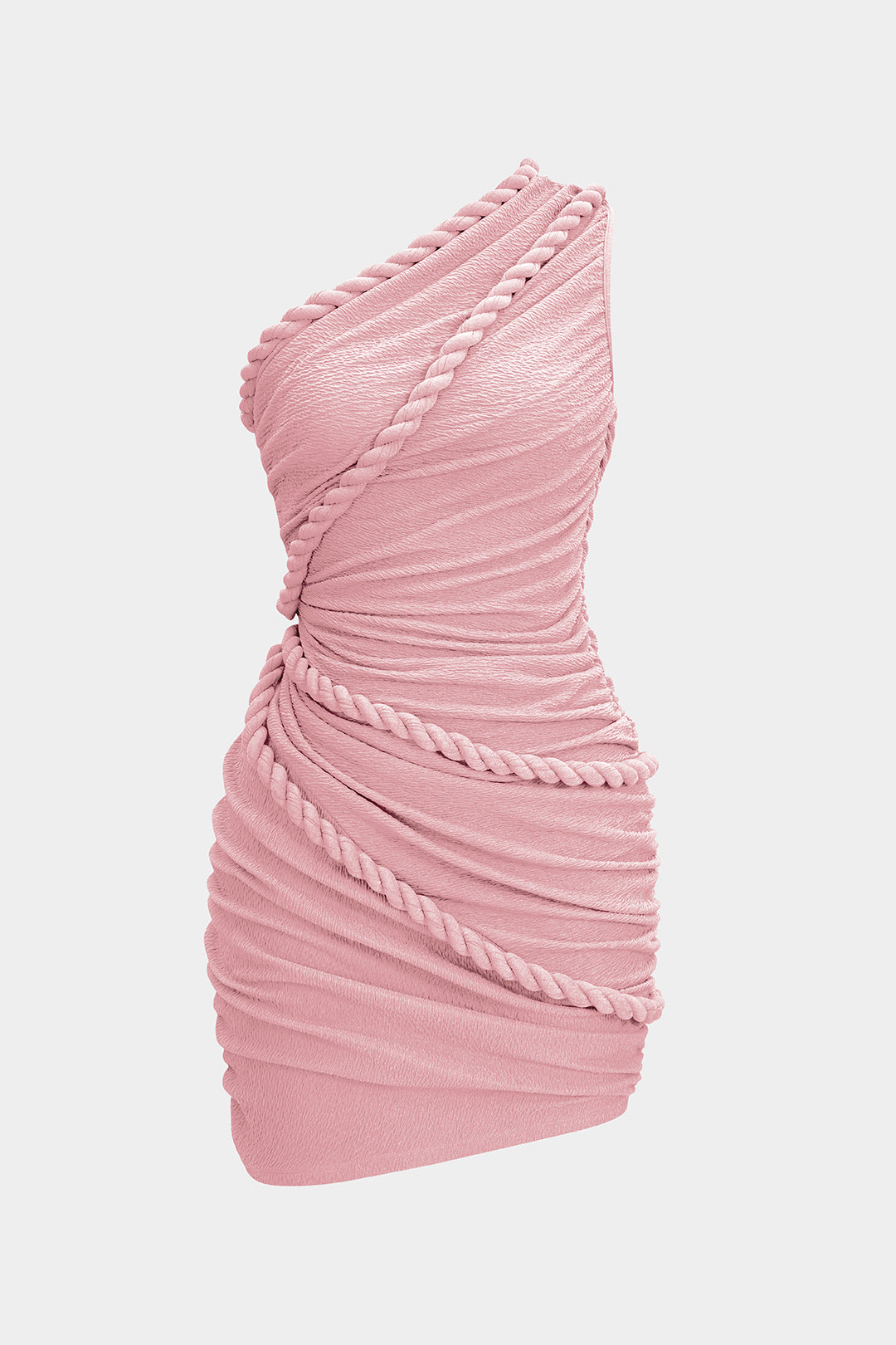 Ruched One Shoulder Twist Knot Sleeveless Mini Dress