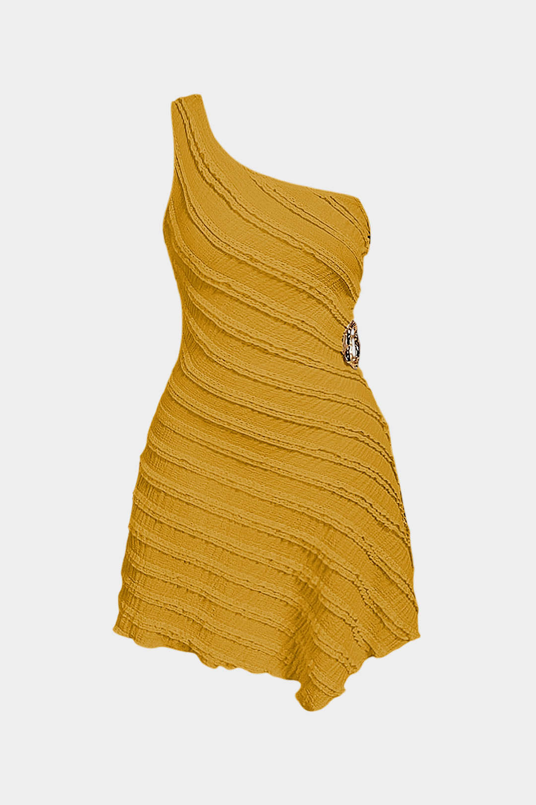 Textured Metallic One Shoulder Sleeveless Mini Dress