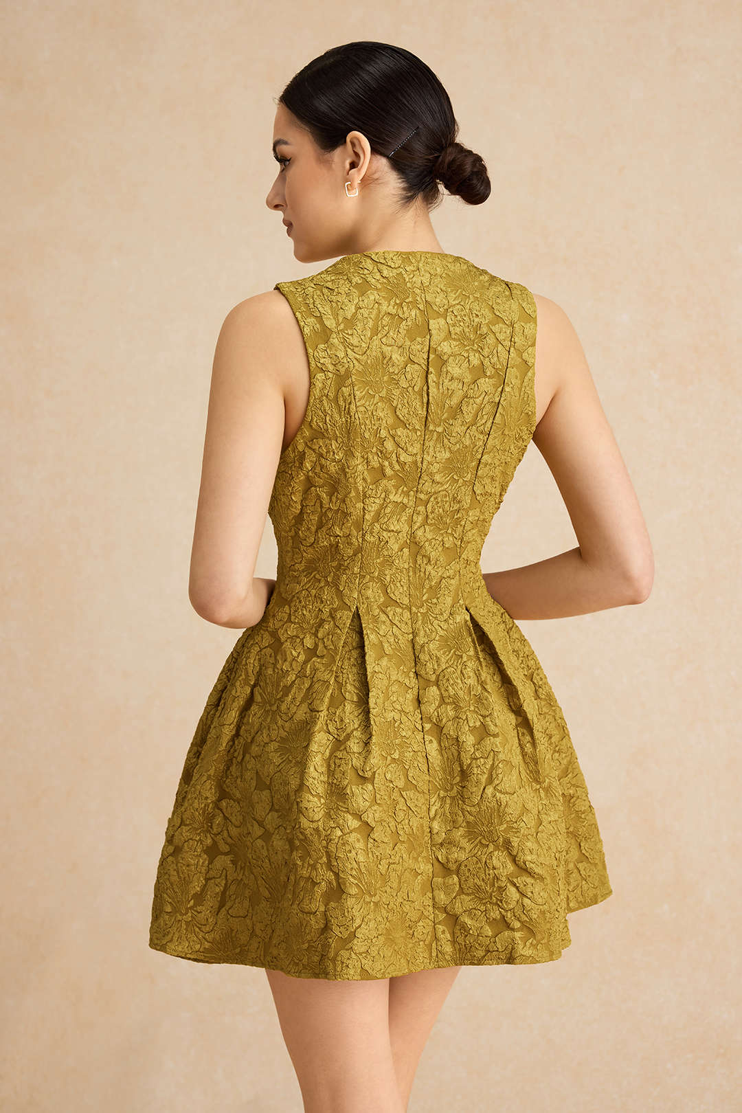 Jacquard Sleeveless Ruched Mini Dress