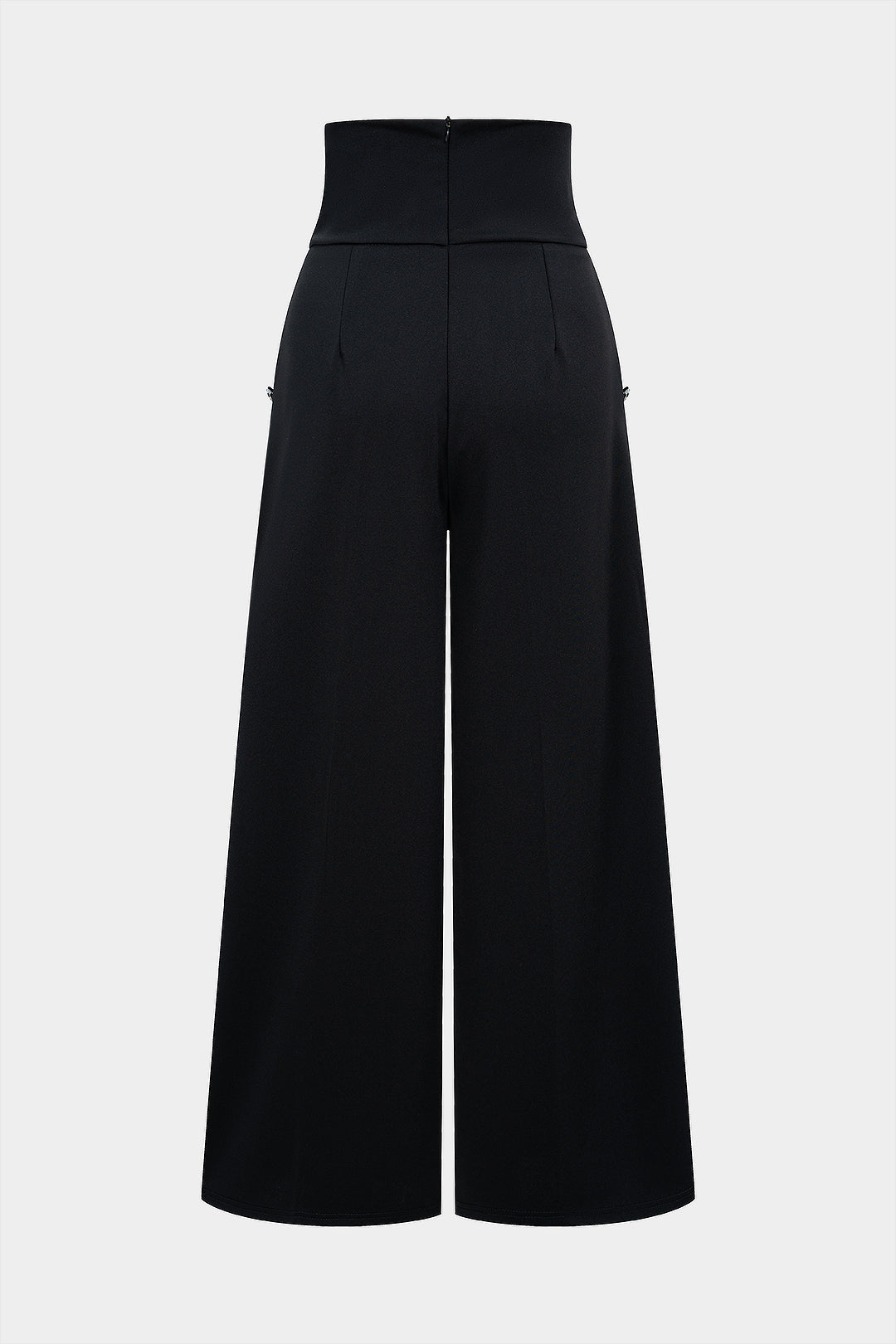 Solid Button High Waist Wide Leg Pants