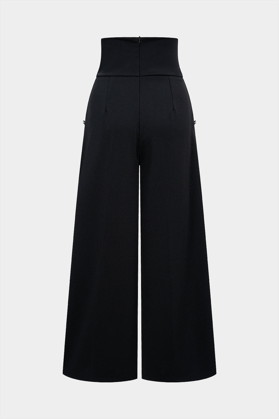 Solid Button High Waist Wide Leg Pants