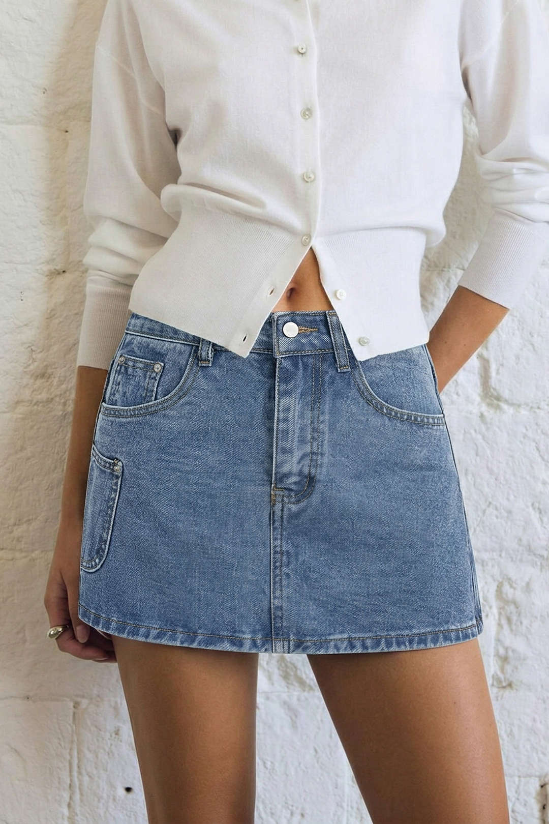 Denim Asymmetrical Pocket Shorts