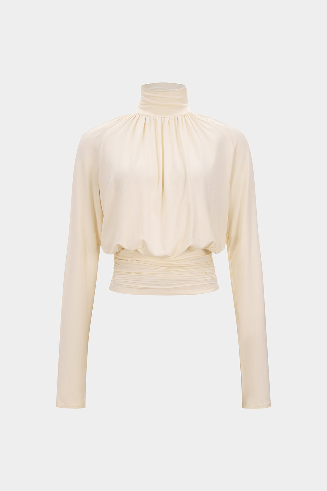 Basic Faux Leather High Collar Wrinkled Long Sleeve T-Shirt