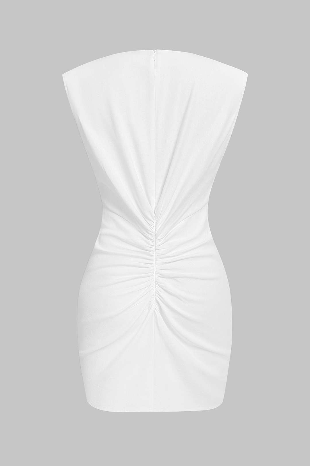 V-Neck Linen Ruched Zipper Sleeveless Mini Dress