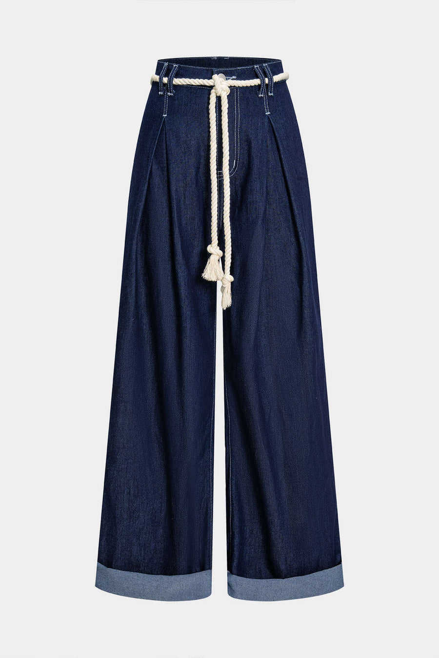 Denim Tie Front Ruched Straight Leg Jeans
