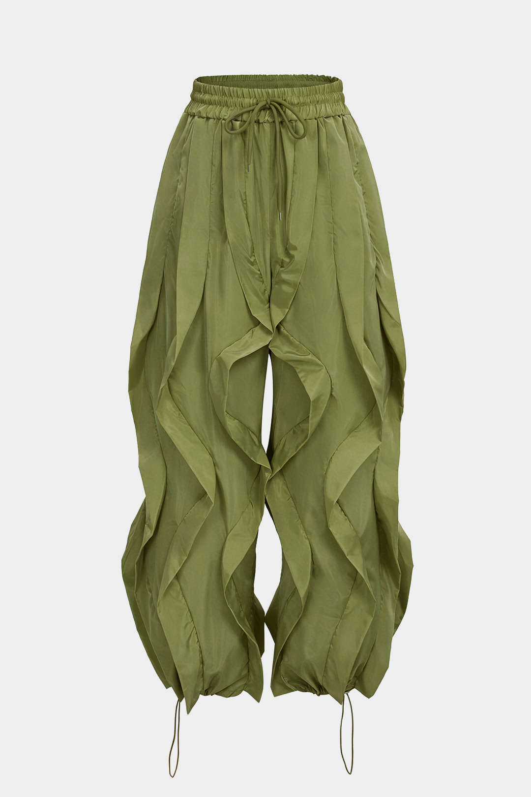 Drawstring Ruffle Detail Wide Leg Pants
