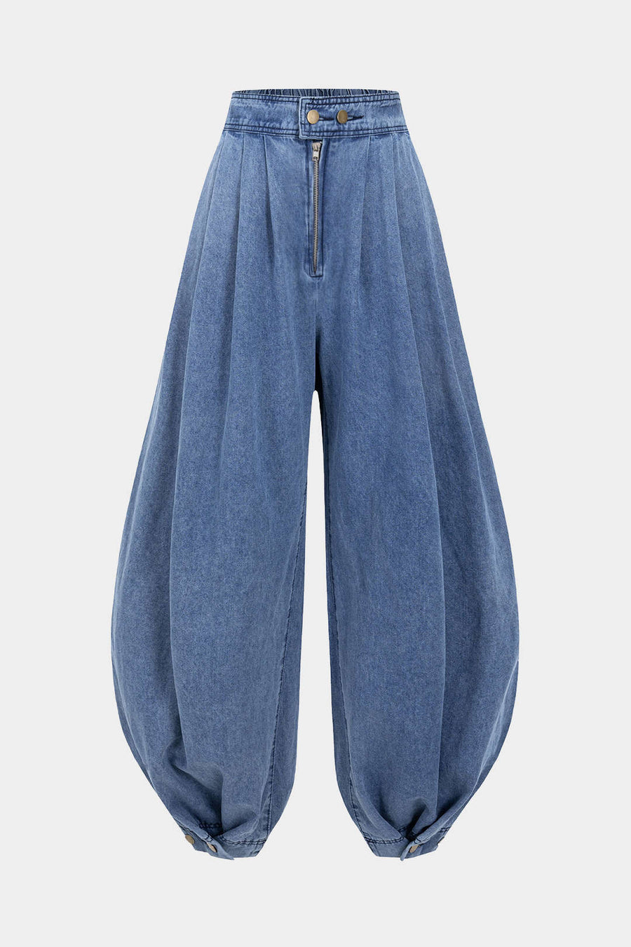 Denim High Waist Zipper Barrel Balloon Jeans
