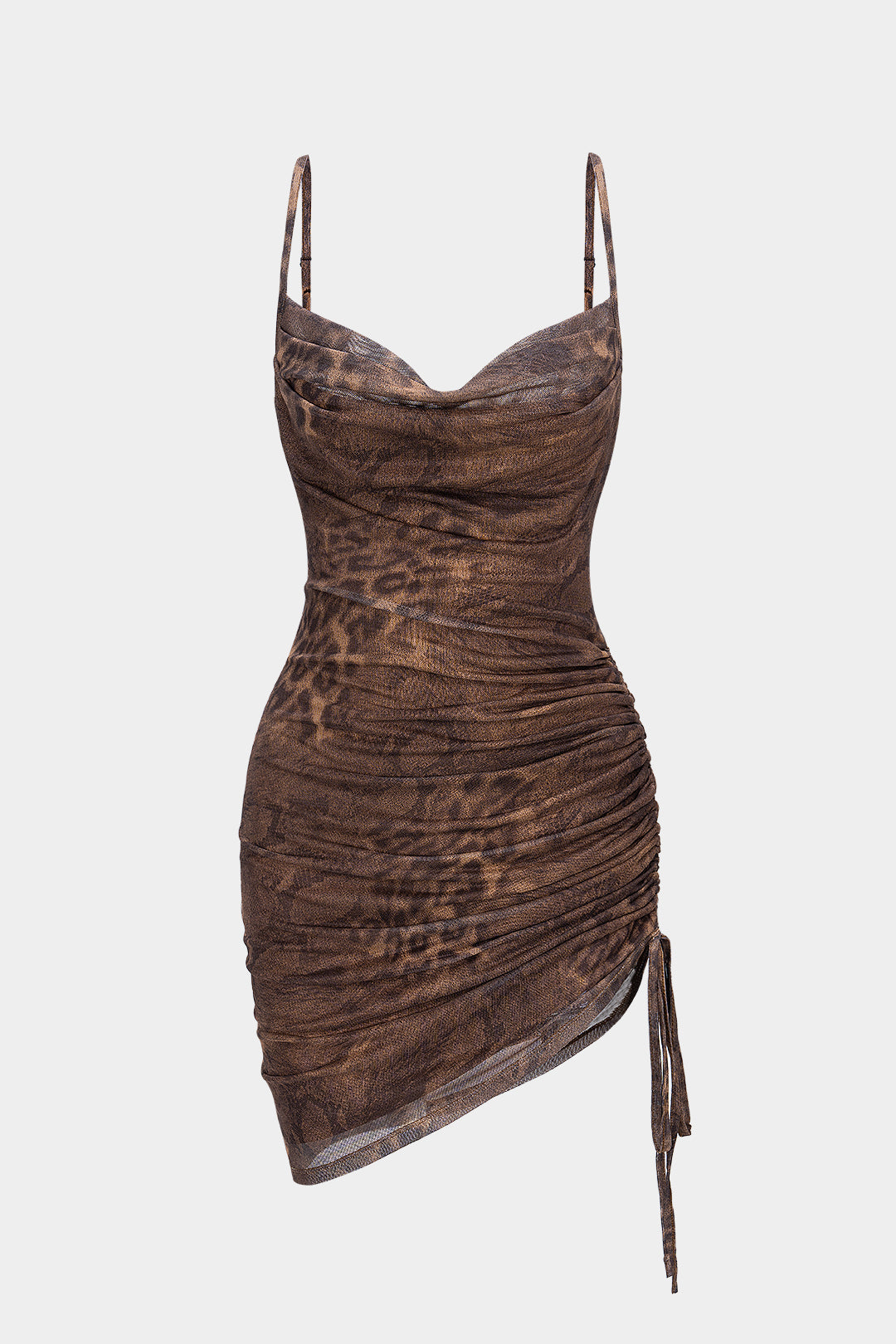 Mesh Ruched Drawstring Slip Sleeveless Mini Dress