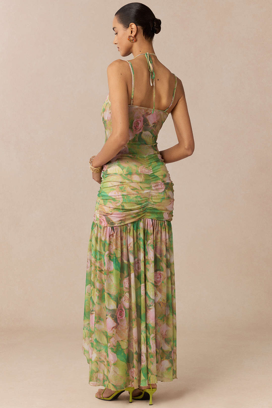 Floral Print Tie-Up Slip Split Sleeveless Midi Dress
