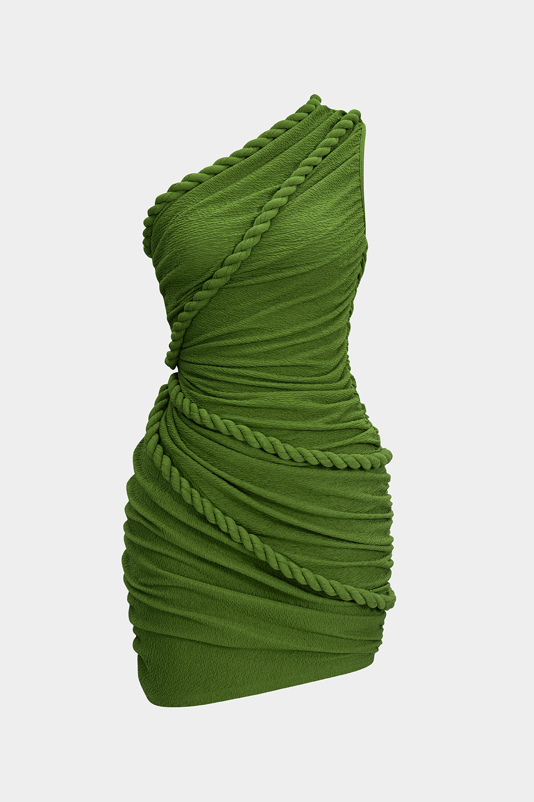 Ruched One Shoulder Twist Knot Sleeveless Mini Dress
