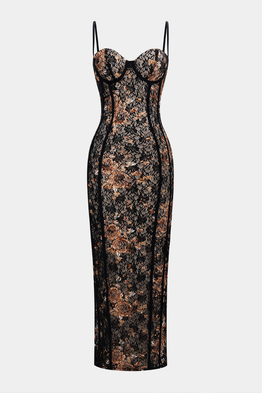 Floral Print Lace Patchwork Slip Underwire Sleeveless Maxi Dress