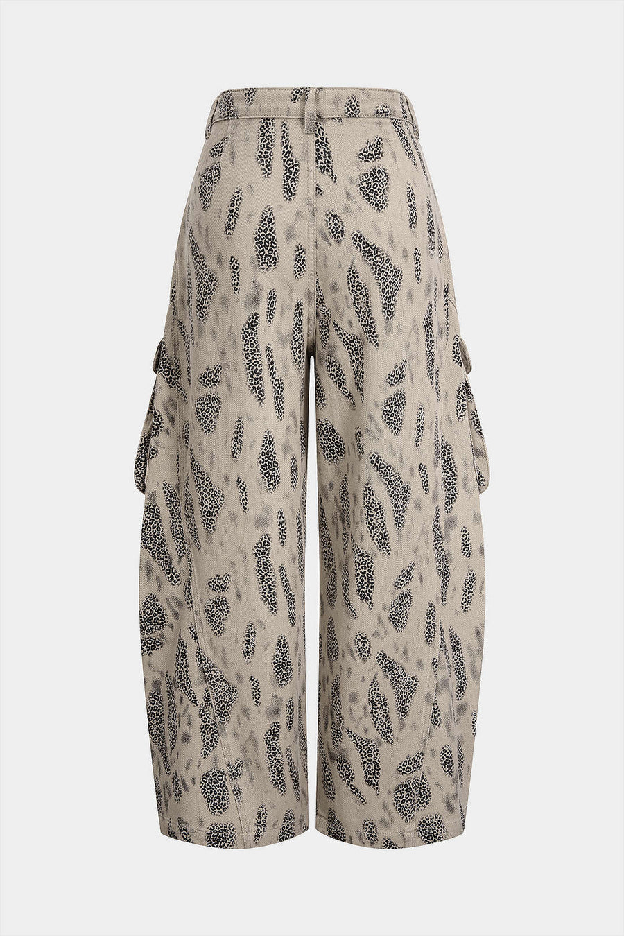 Denim Leopard Print Pleated Zipper Wide Leg Jeans