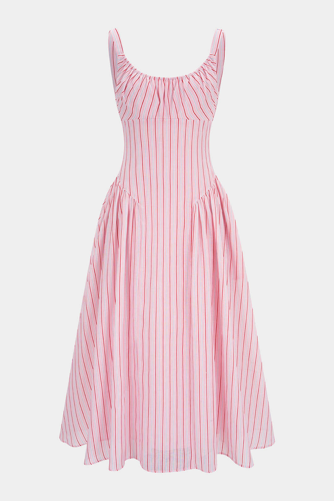 Stripes Print Round Neck Pocket Sleeveless Maxi Dress