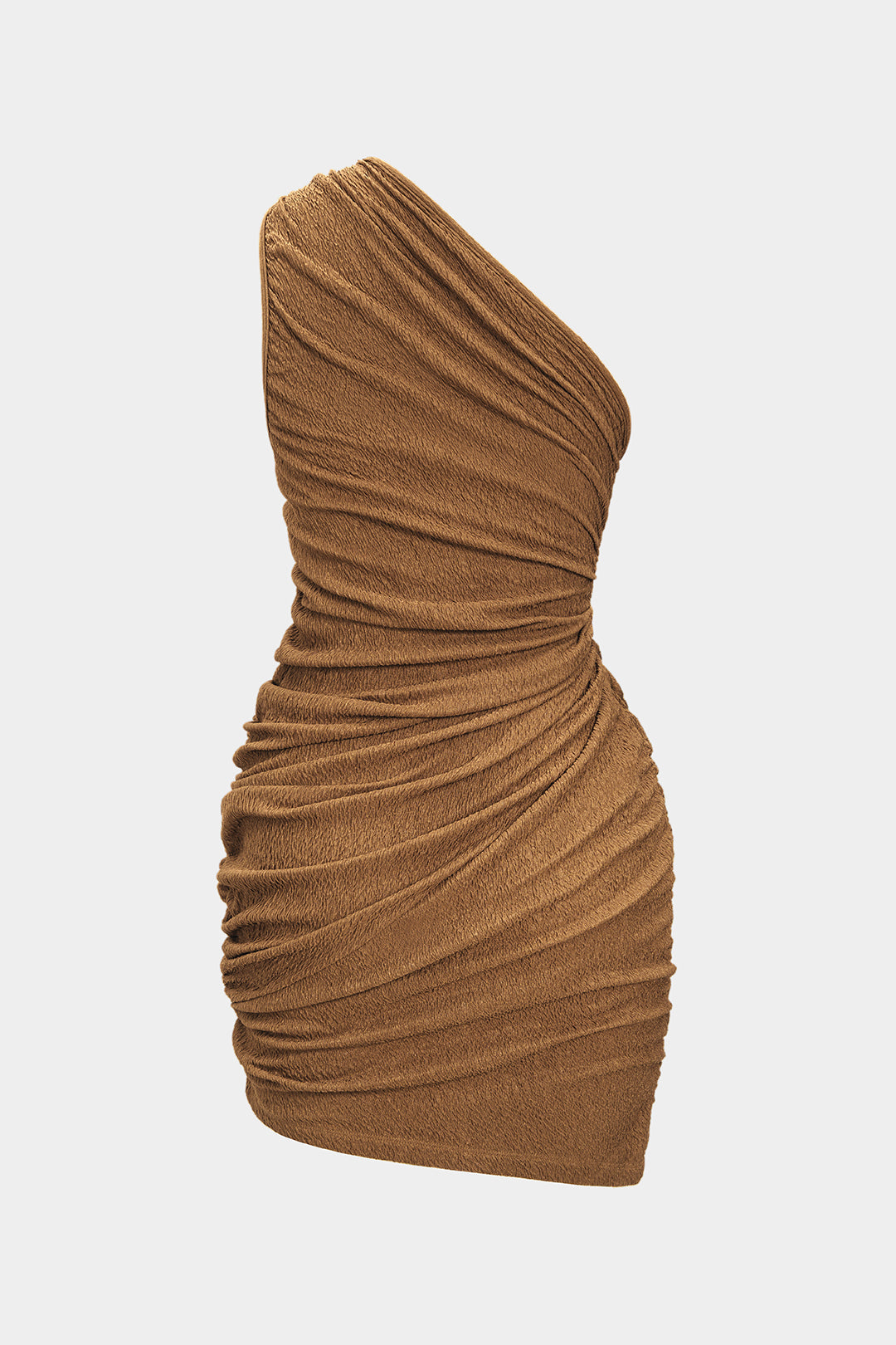 Ruched One Shoulder Twist Knot Sleeveless Mini Dress