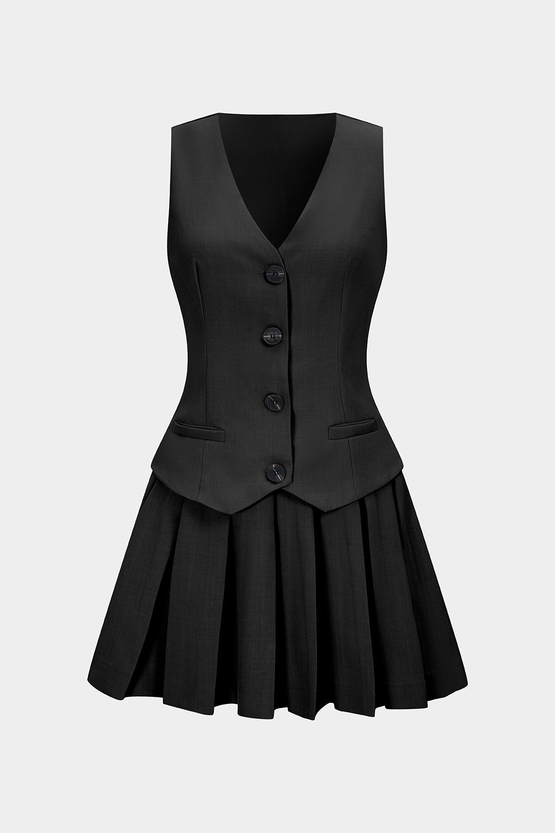 V-Neck Pleated Sleeveless Mini Dress