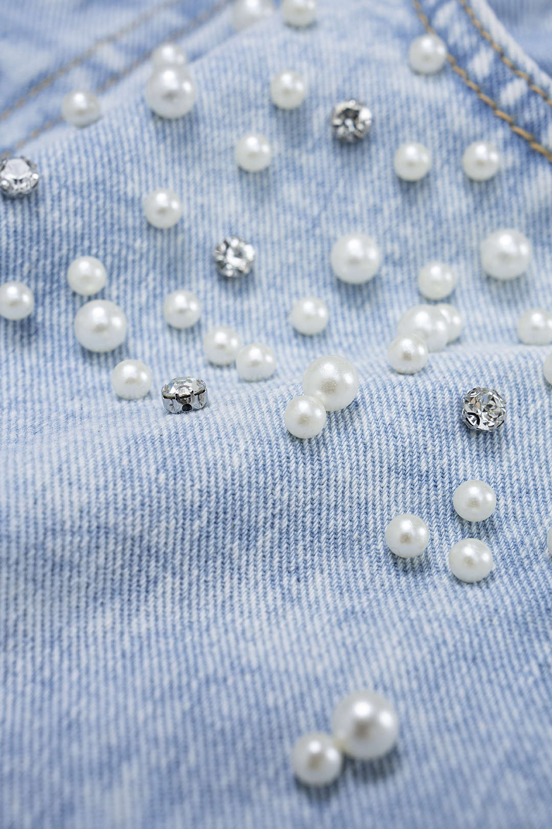 Denim Pearl Decor Straight Leg Jeans
