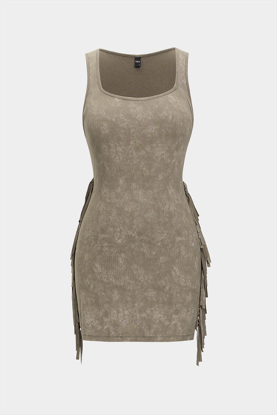 Square Neck Sleeveless Fringe Trim Mini Dress